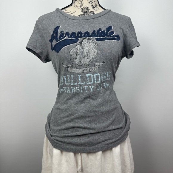 Aeropostale Tops - Aeropostale Gray Bulldogs Varsity Tee with Navy Script